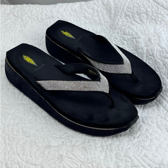 Volatile Women Black Rhinestone Wedge Vacation Beach Pool Summer Sandals Size 10 - Picture 1 of 11